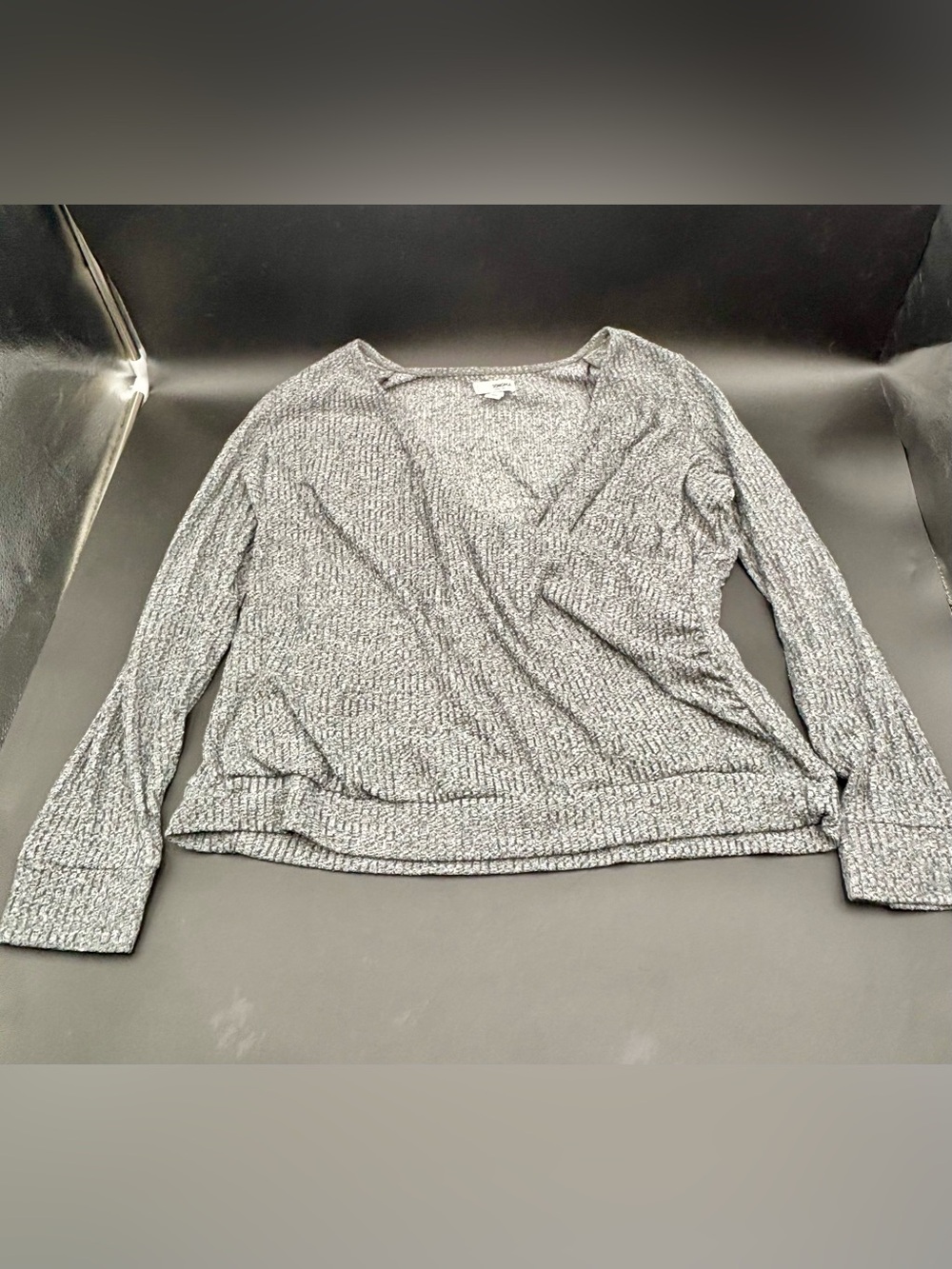 Sonoma Goods for Life Maternity Grey Marled Ribbed Faux-Wrap Sweater - Size L